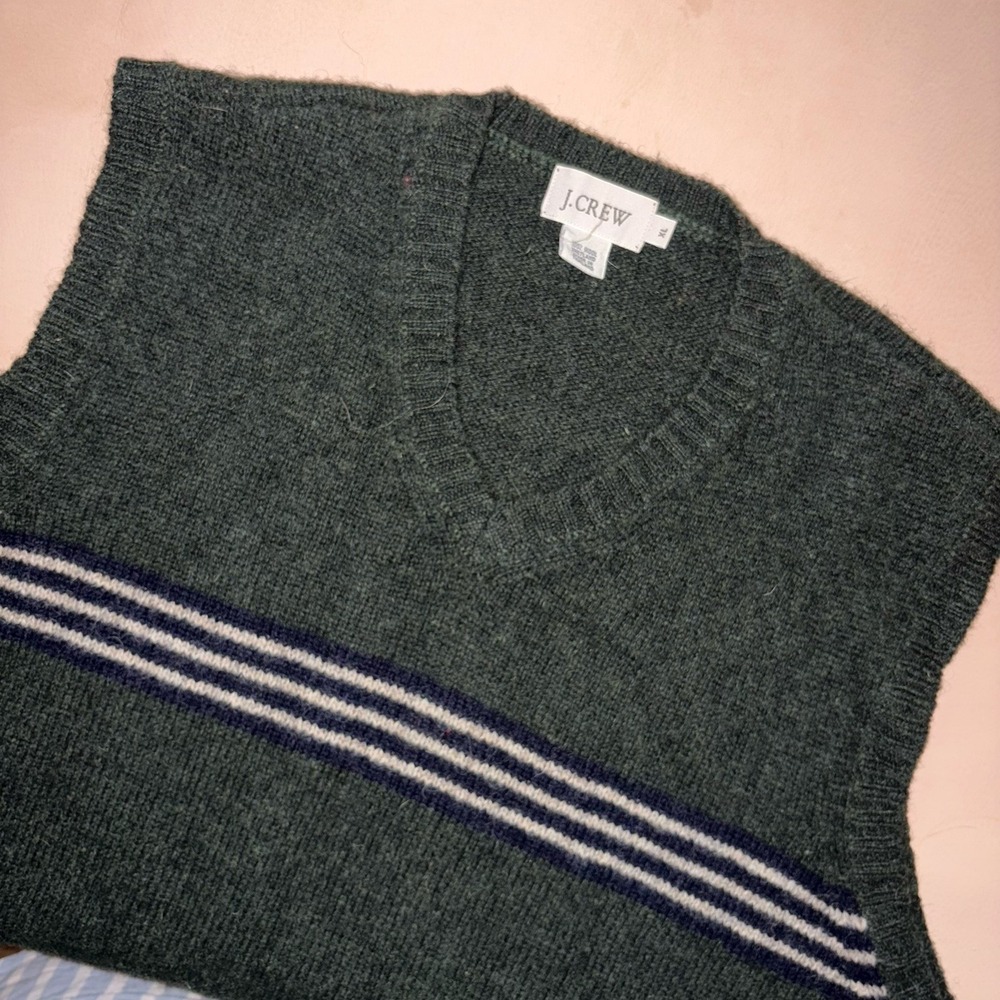 VTG J Crew Shetland Wool Sweater Vest XL Green Academia Casual Men Grandpa 90s
